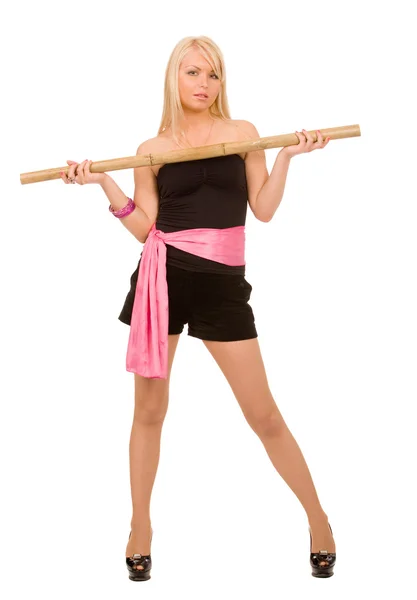 Donna con bastone di bambù — Foto Stock