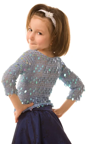 Meisje in blauwe jurk — Stockfoto