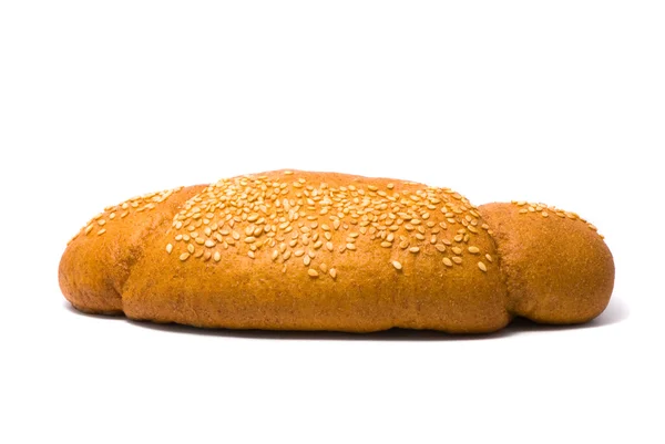 Único pão fresco, sombra suave no branco — Fotografia de Stock