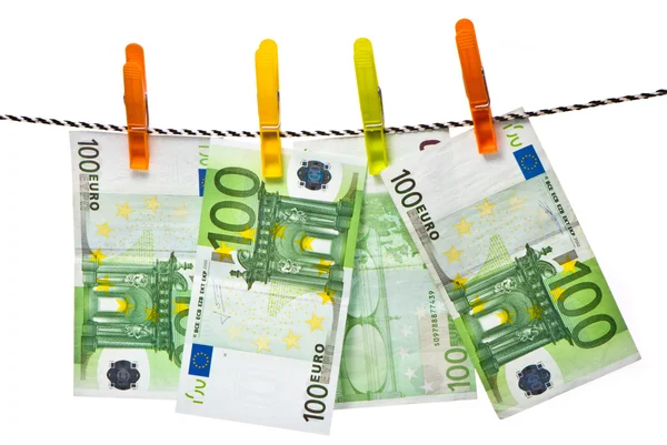 Eurobankbiljetten op een touw — Stockfoto