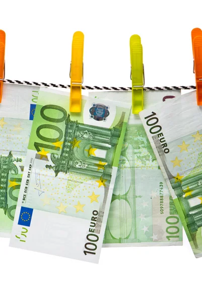 Euro banknotes on a rope — Stock Photo, Image