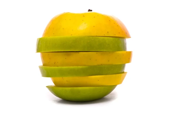 Žlutá a zelená jablka nakrájené — Stock fotografie