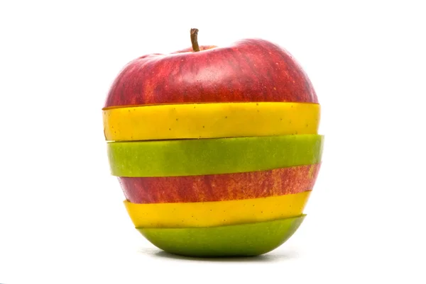 빨강, 노랑, 녹색 사과 슬라이스 — 스톡 사진