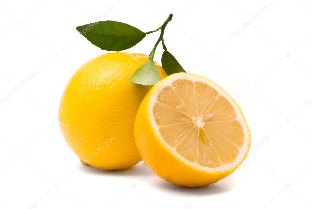 Lemon with fresh leaves