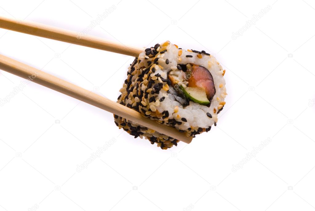 Sushi mit Stäbchen - Stockfotografie: lizenzfreie Fotos © Hintau_Aliaksey  1512346