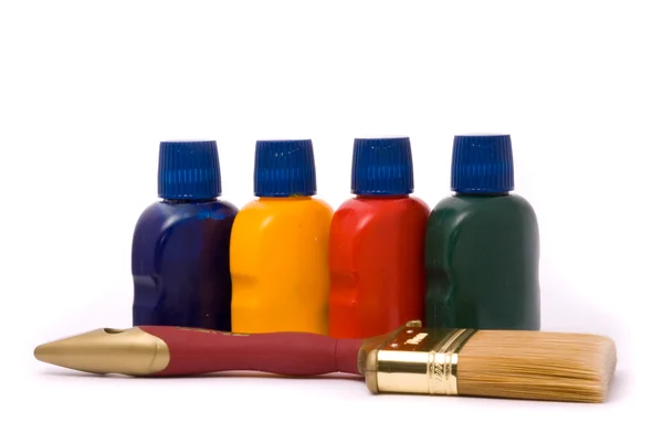 Pincel profissional e tintas — Fotografia de Stock