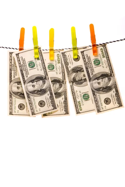 Notas de dólar em uma corda — Fotografia de Stock
