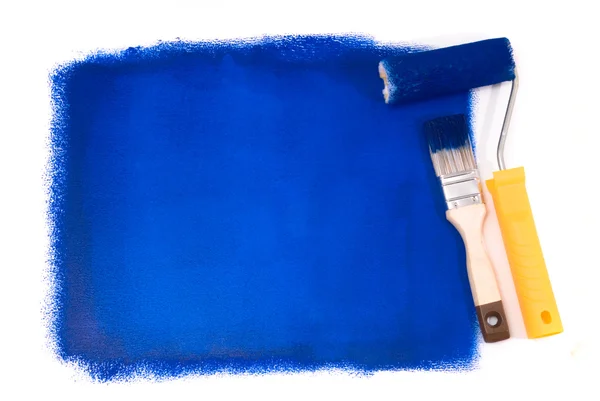 Pintor y pincel azul — Foto de Stock