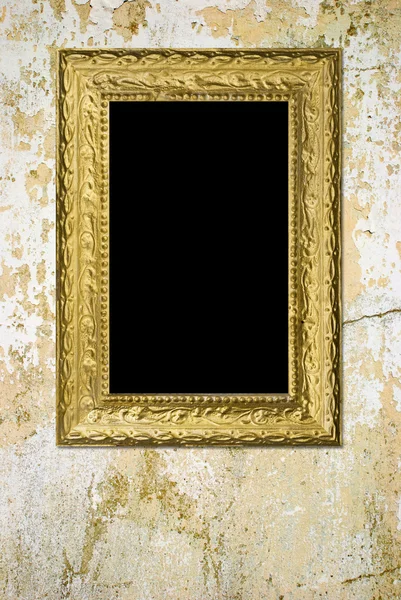 Old grunge wall with vintage gold frame — Stock Photo, Image