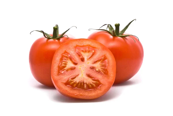 Fresh tomatoes. Macro studio white. — Stock Photo, Image