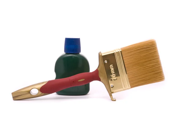 Pennello professionale e vernice verde — Foto Stock