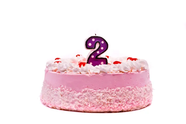 Růžový dort se svíčkou — Stock fotografie