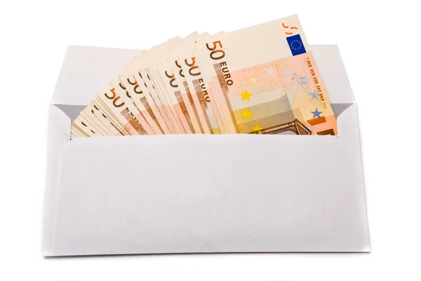 Euro-bankbiljetten in envelop — Stockfoto