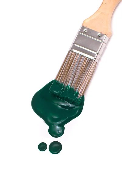 stock image Green paint and brush