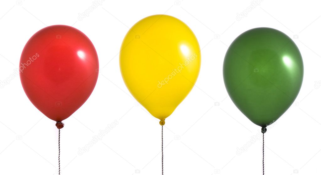 Three balloons on white background