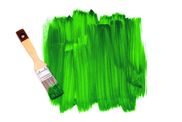 Groene verf penseel — Stockfoto