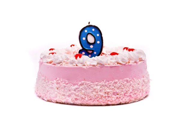 Rosa Kuchen mit Kerze — Stockfoto