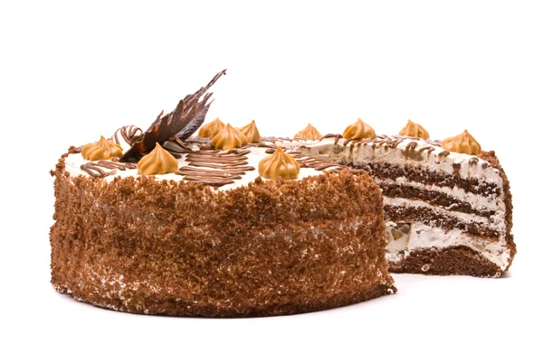 Schokoladenkuchen auf weißem Hintergrund — Stockfoto