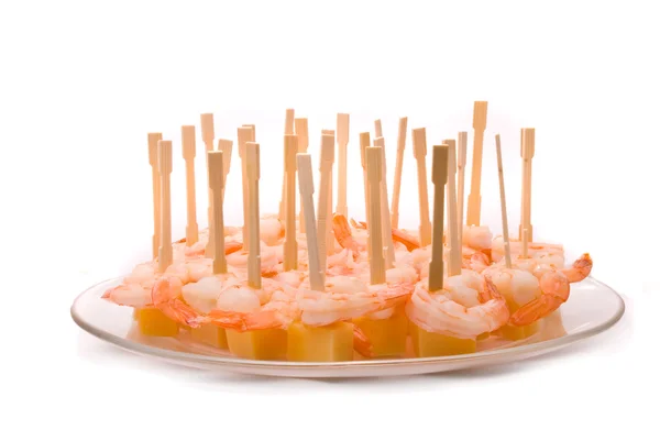 Canape with cheese and shrimp — Stock Photo, Image