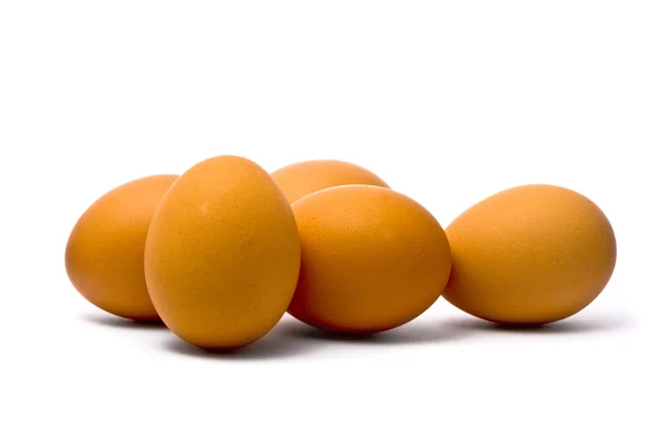 Пять яиц на белом фоне — стоковое фото