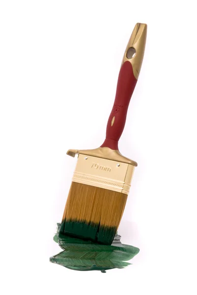 Professional brush with green paint — Stock Photo, Image