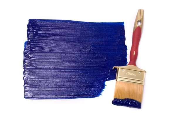 Mavi boyalı fırça — Stok fotoğraf