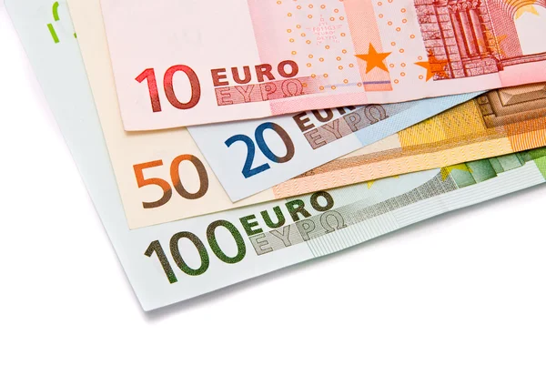 Notas de euro isoladas a branco — Fotografia de Stock
