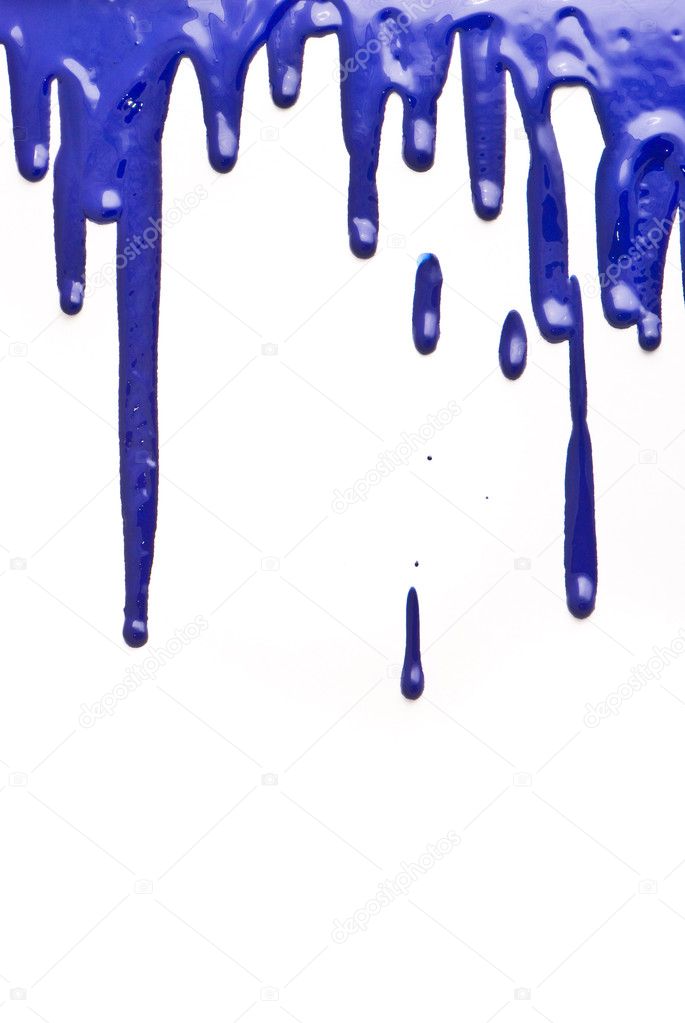 Blue paint pouring on white