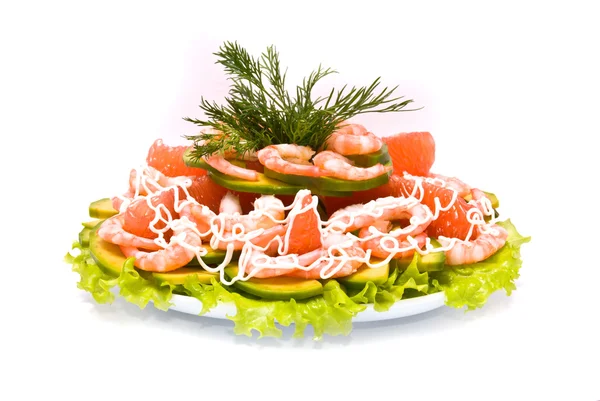 Salada com abacate, camarões, toranja — Fotografia de Stock