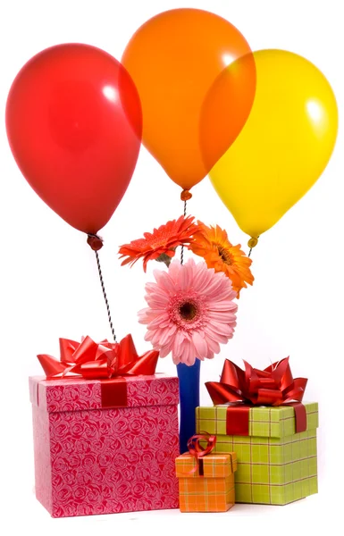 Güzel Gerber'ler, hediye ve balon — Stok fotoğraf