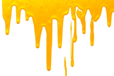 Yellow paint pouring on white background clipart