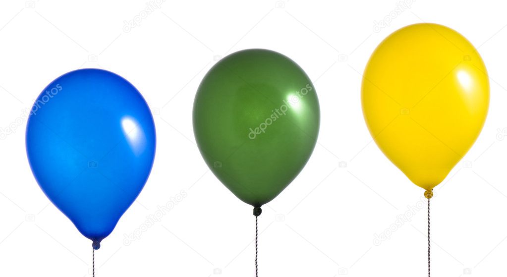 Three balloons on white background