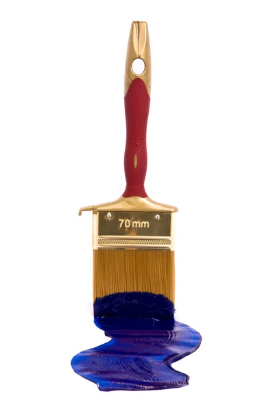 Mavi boyalı fırça — Stok fotoğraf