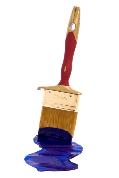 Brush with blue paint on the white — Stock Photo, Image