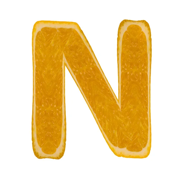 柑橘的字体。字母 n — 图库照片