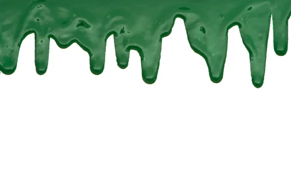 Zielona farba leje na biały — Zdjęcie stockowe