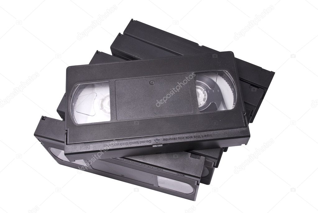 VHS cassettes on white background