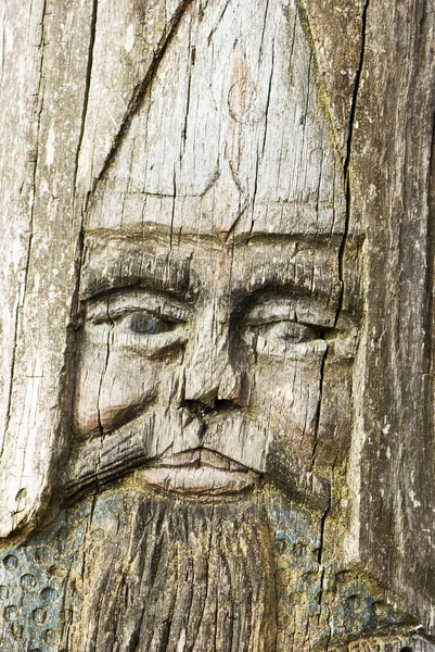 Kahraman, ahşap üzerine glyphic yüzü — Stok fotoğraf