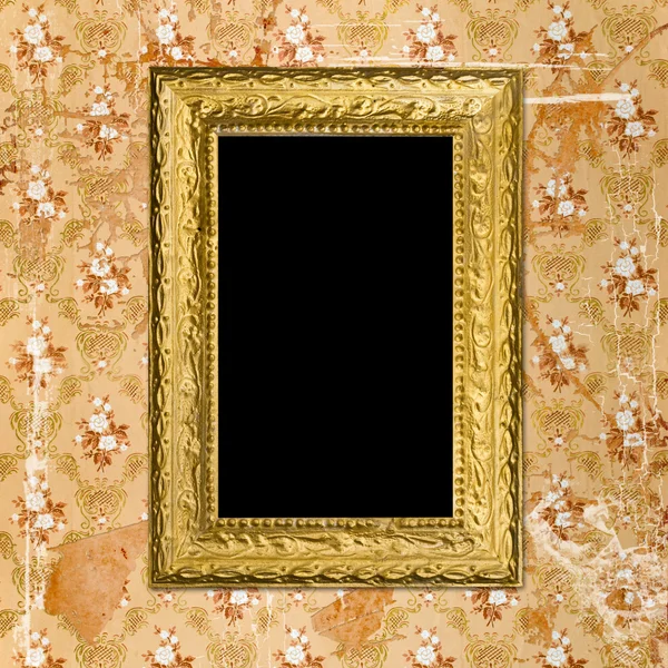 Alte Grunge-Wand mit Vintage-Gold-Rahmen — Stockfoto
