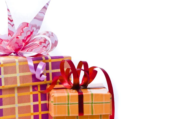 Macro shot of gifts on white background — Stock Photo, Image