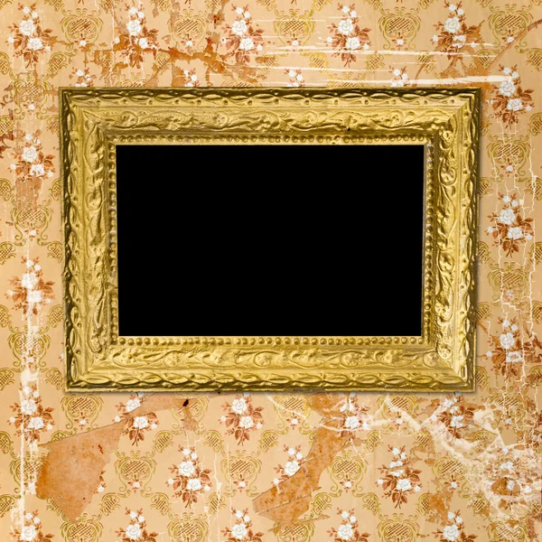 Vecchio muro grunge con cornice in oro vintage — Foto Stock
