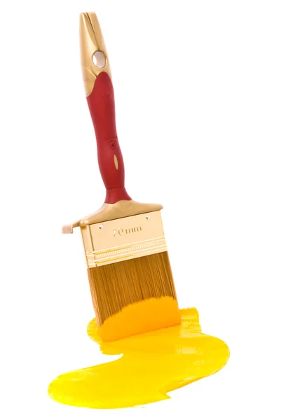 Professional brush with yellow paint — Stock Photo, Image