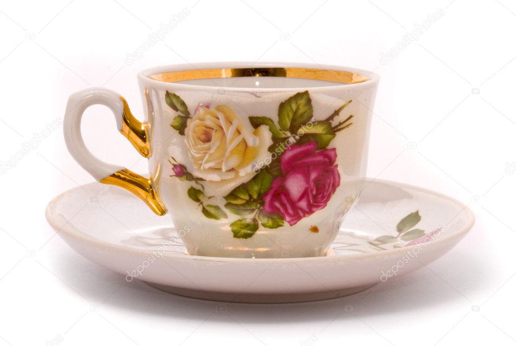 Teacup and saucer on a white background