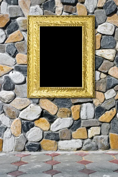 Zlatý rám na kamenné pozadí — Stock fotografie
