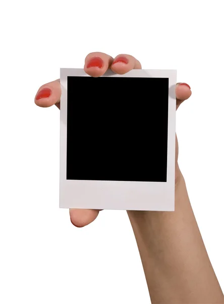 Female holding blank photo — Stock Photo, Image
