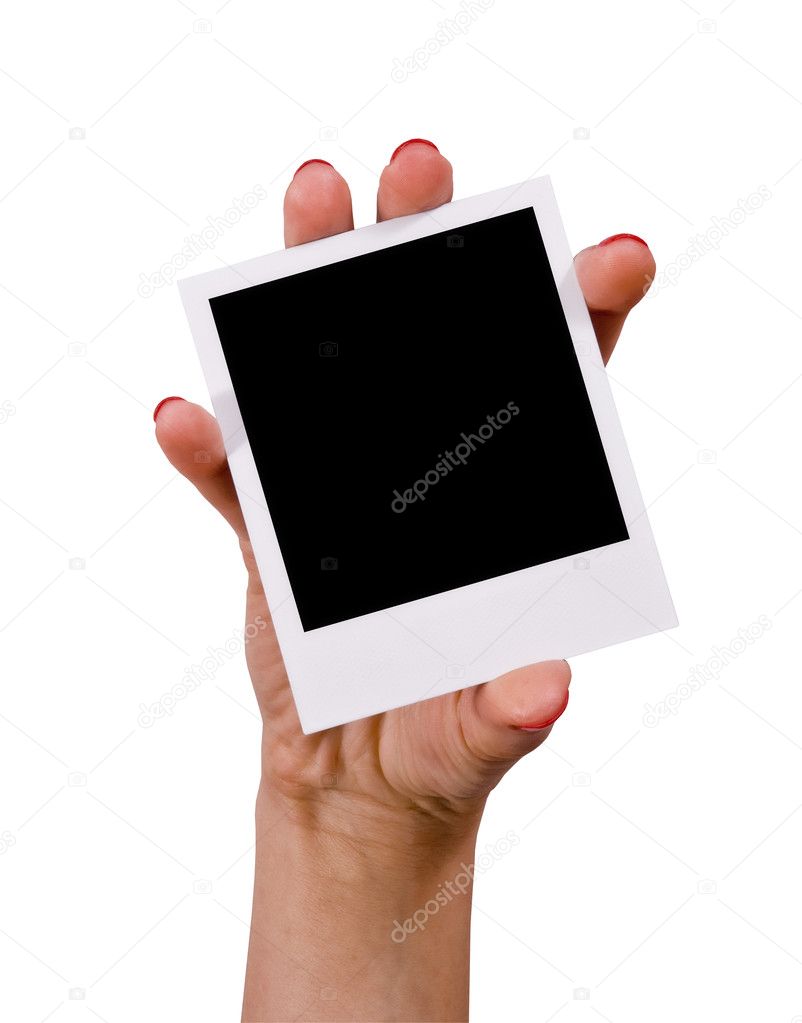 Female holding blank photo