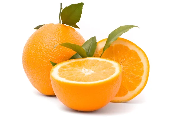 Ripe orange with leaves — Stock Photo, Image