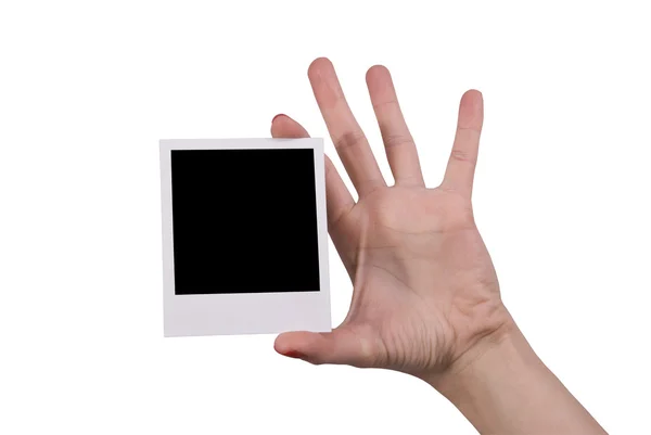 Female holding blank photo — Stock Photo, Image