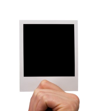 Holding blank polaroid, isolated clipart