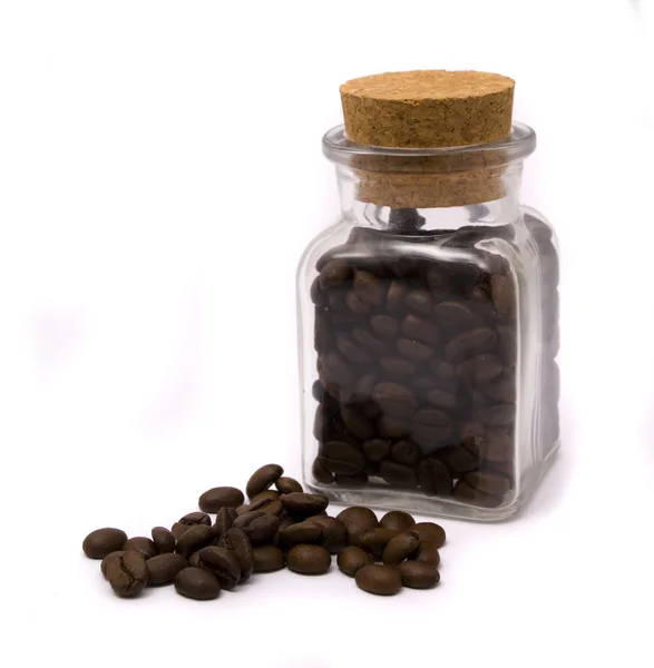 Grains de café en pot en verre — Photo